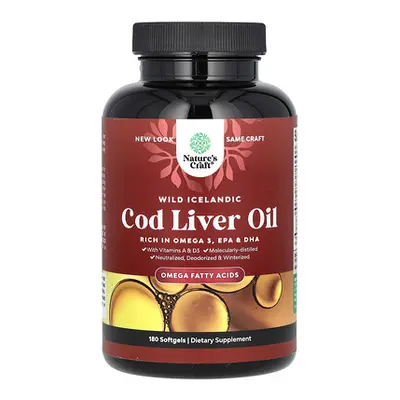 Nature's Craft  Wild Icelandic Cod Liver Oil with Vitamins A & D3  180 Softgels