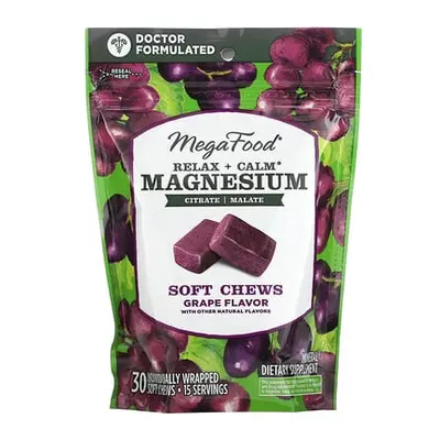 MegaFood  Relax + Calm Magnesium Soft Chews  Grape  30 Individually Wrapped Soft Chews