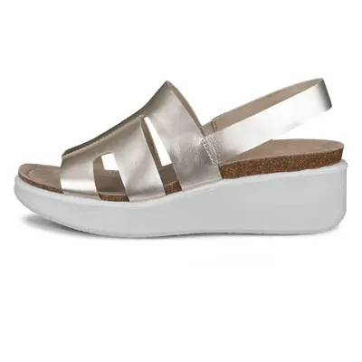 ECCO Flowt Wedge Cork - Women's Leather Cork Heeled Wedge Sandal - Gold - Size: 4.5 (EU 37)