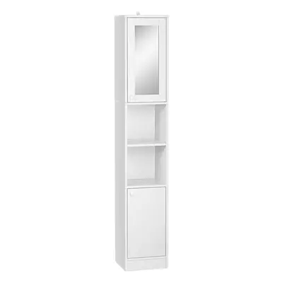 Kleankin Tall Bathroom Storage Cabinet With Mirror, Narrow Freestanding Floor Cabinet With Adjus