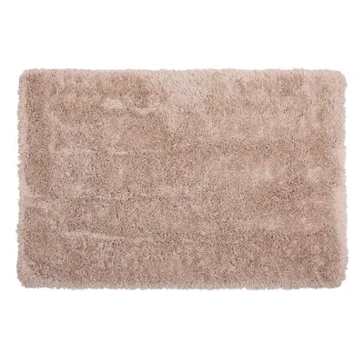 Shaggy Area Rug High-pile Carpet Solid Beige Polyester Rectangular 160 X 230 Cm