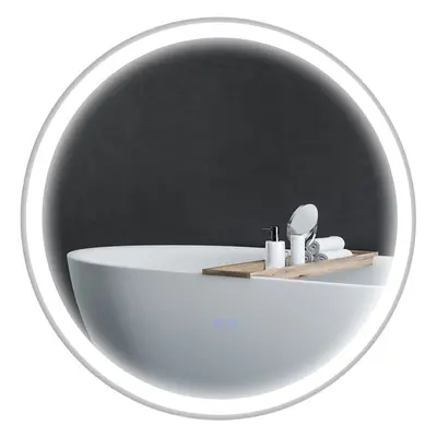 Kleankin Round Bathroom Mirror With Led Lights, 3 Temperature Colours, Defogging Film, Aluminium