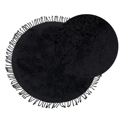 Area Rug Black Cotton ⌀ 140 Cm Shaggy Round Shape With Tassels