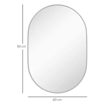 Homcom Oval Bathroom Mirror, Modern Wall-mounted Vanity Mirror With Aluminium Frame For Living R