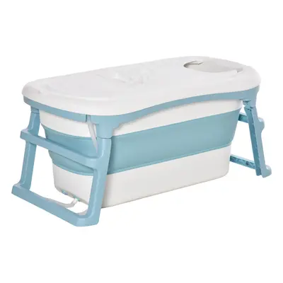 Homcom Folding Baby Bath Tub For Toddlers Kids Portable With Non-slip Pads Top Cover For 1-12 Ye