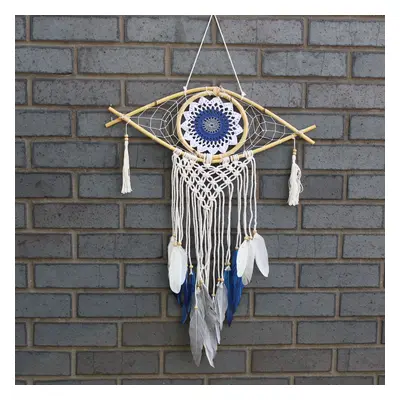 Protection Dream Catcher - Med Macrame Evil Eye White/ Blue/grey