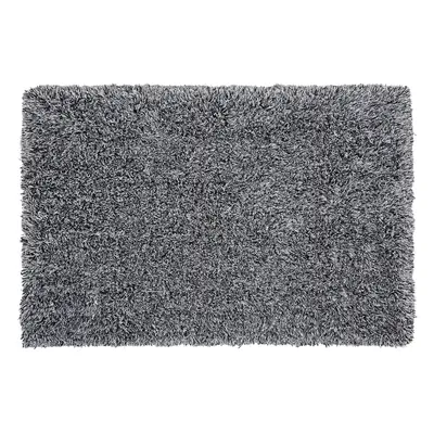 Shaggy Area Rug High-pile Carpet Solid Black And White Polyester Rectangular 140 X 200 Cm