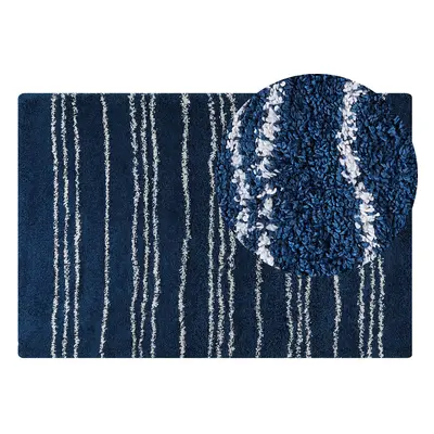 Shaggy Area Rug Blue And White Polypropylene 200 X 300 Cm Modern Striped Pattern