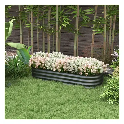 Outsunny Galvanised Raised Garden Bed, Metal Planter Box With Safety Edging, For Flowers, Herbs,