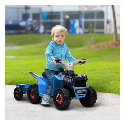 Homcom 6v Quad Bike With Back Trailer, Wear-resistant Wheels, For Ages 18-36 Months, Blue