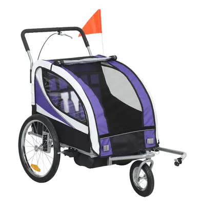 Homcom Baby Bike Trailer With 5 Point Harness, Steel Frame, Reflectors, Safety Flag, Hitch Coupl
