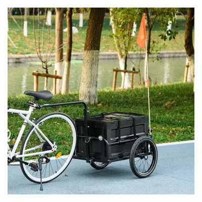 Homcom Steel Trailer For Bike, Bicycle Cargo Trailer With 65l Foldable Storage Box And Safe Refl
