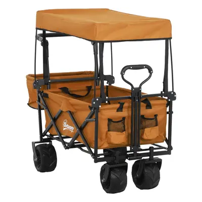 Outsunny Folding Trolley Cart Storage Wagon Beach Trailer 4 Wheels With Handle Overhead Canopy C