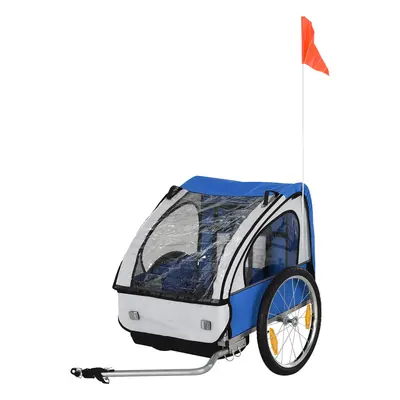 Homcom 2 Seat Bike Trailer Bicycle Wagon For Kids Child Steel Frame Safety Harness Seat Carrier 