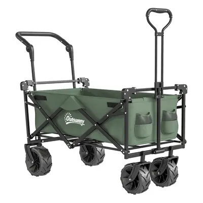 Outsunny Folding Trolley Cart Storage Wagon Beach Trailer 4 Wheels With Handle Overhead Canopy C
