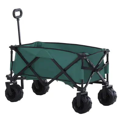 Outsunny Outdoor Pull Along Cart Folding Cargo Wagon Trailer Trolley For Beach Garden Use With T