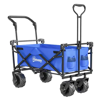 Outsunny Folding Trolley Cart Storage Wagon Beach Trailer 4 Wheels With Handle Overhead Canopy C