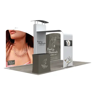 Custom 6m Inline Exhibition Stand - Modular Kit with Side Shelving & Media Display by Bannerbuzz