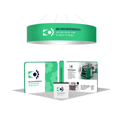 6m Island Exhibition Stand - 360° Display with Overhead Banner & Counters