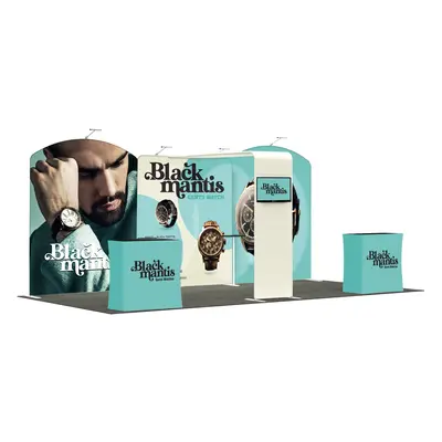 Custom 6m Inline Exhibition Stand - Complete Display Kit with Dual Podiums & Banner by Bannerbuz