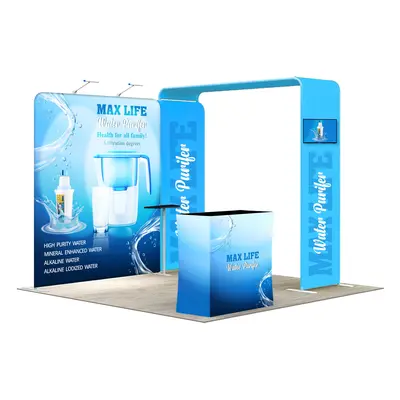 3m Inline Exhibition Stand - Portable Backwall Display with LED Lights & Counter