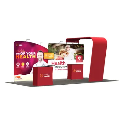 Personalised 6m Inline Exhibition Stand - Full Graphic Wall Setup with Product Display Counters 