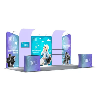 6m Inline Exhibition Stand - Modular Fabric Display with Podium, Shelves & LED Lights By Bannerb