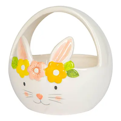 16.5cm Yellow Flower Bunny Dolomite Easter Basket