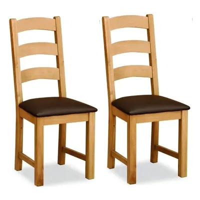 Sailsbury Slatted Back Oak Dining Chair with Leather Seat (Sold in Pairs)