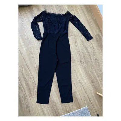 SHEIN Off Shoulder Lace Bodice Black Jumpsuit