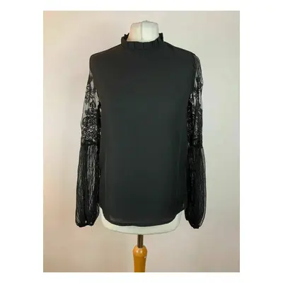 SHEIN Black Shell Top Lace Sleeve Frill Neck