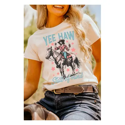 White YEE HAW State of mind Cowgirl Graphic Western Fashion Tee - White / XL