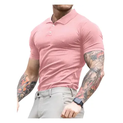 Lehmanlin Men's Muscle Polo Shirts Short Sleeve Casual Tops（Pink/XS）