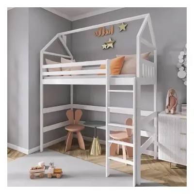 goleta wooden bunk bed without mattress and ladder in white