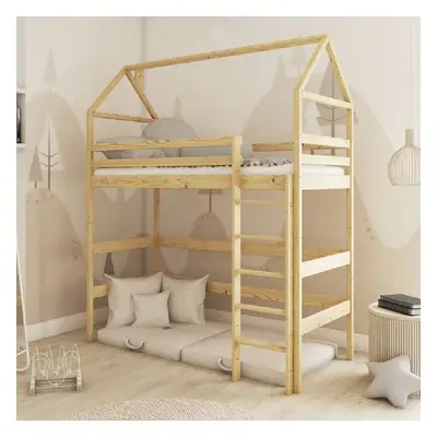 goleta wooden bunk bed with foam mattress and ladder in pine