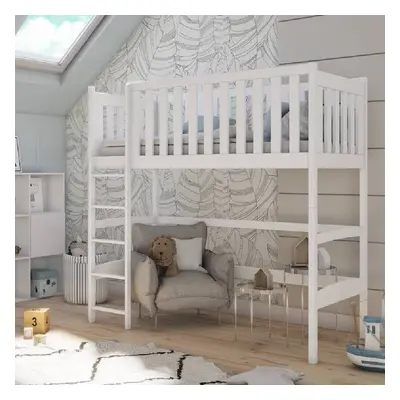 lititz wooden bunk bed with foam mattress and ladder in white