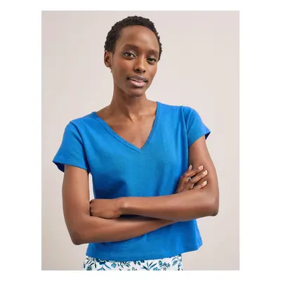 Cefinn Madison Linen Blend V Neck Knit T-Shirt - Bright Blue