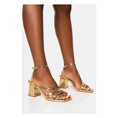 Robin Gold Strappy Square Toe Mid Block Heels