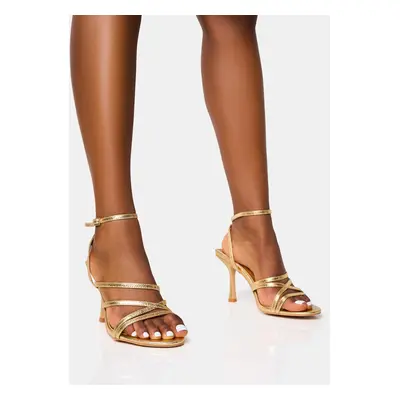 Free Spirit Wide Fit Gold Strappy Round Toe Mid Heels