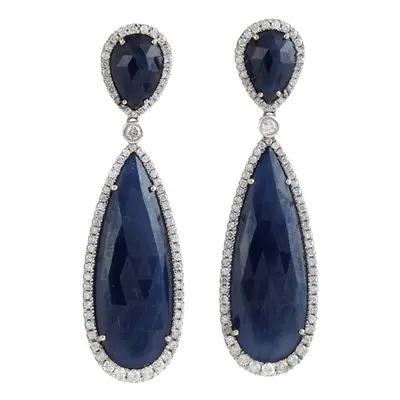 Women's Blue / White 18K White Gold Blue Sapphire & Diamond Drop Earrings | Artisan