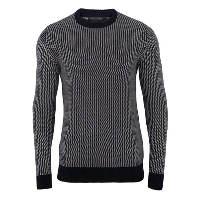 White / Blue Mens Cotton David Fisherman Tuck Stitch Jumper - Navy | Medium | Paul James Knitwea