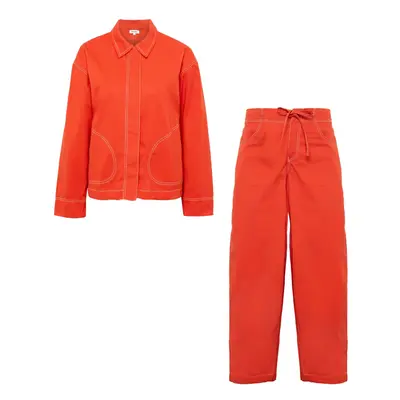 Contrast Stitch Oversized Red Co-Ord Set | Medium | Forty One