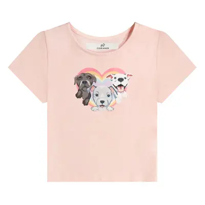 Women's Cloud Haven Big Heart Signature Baby Tee | Rainbow Graphic Crop Top Pink | Xs
