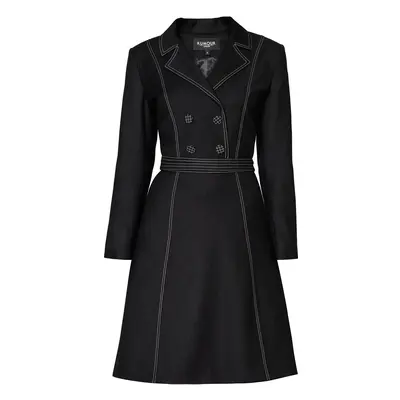 Women's Black Annabel Virgin Wool Dress With Pleated Back & Contrasting Stitching | Small | Rumo