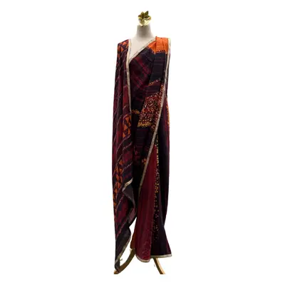 Women's Brown Fida Pre-Stitched Printed Sari - Ready To Wear | M/L | Nesavaali