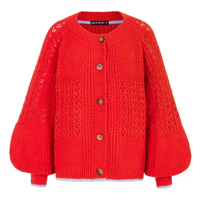 Women's Brigit Pointelle Stitch Balloon Sleeve Cardigan - Orange | Extra Small | Cara & the Sky