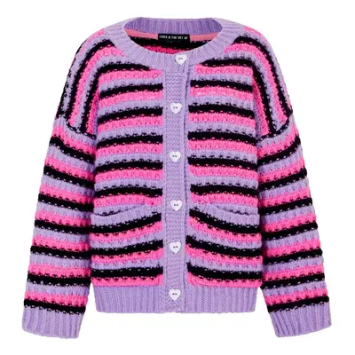 Women's Pink / Purple Bernice Stripe Cross Stitch Cardigan - Lilac | Medium | Cara & the Sky