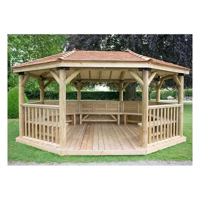 20'x15' (6x4.7m) Premium Oval Wooden Garden Gazebo with New England Cedar Roof - Seats up to 27 