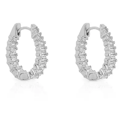 Diamonfire Silver Zirconia Statement Baguette Hoop Earrings For Women