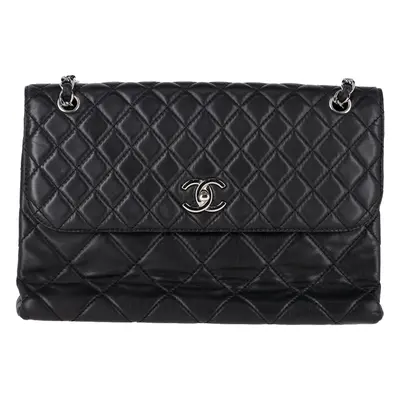 Chanel Pre-owned Womens Maxi Quilted In The Business Flap Bag in Black Calfskin Leather Sheepski